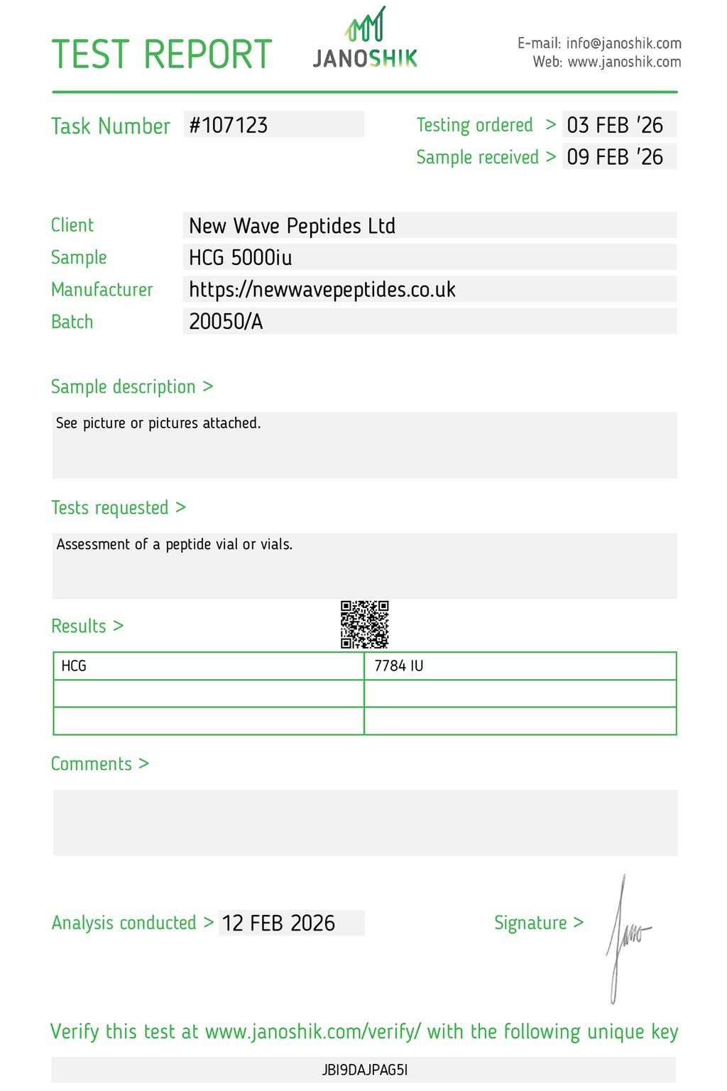 Janoshik Test Report SS-31 50MG