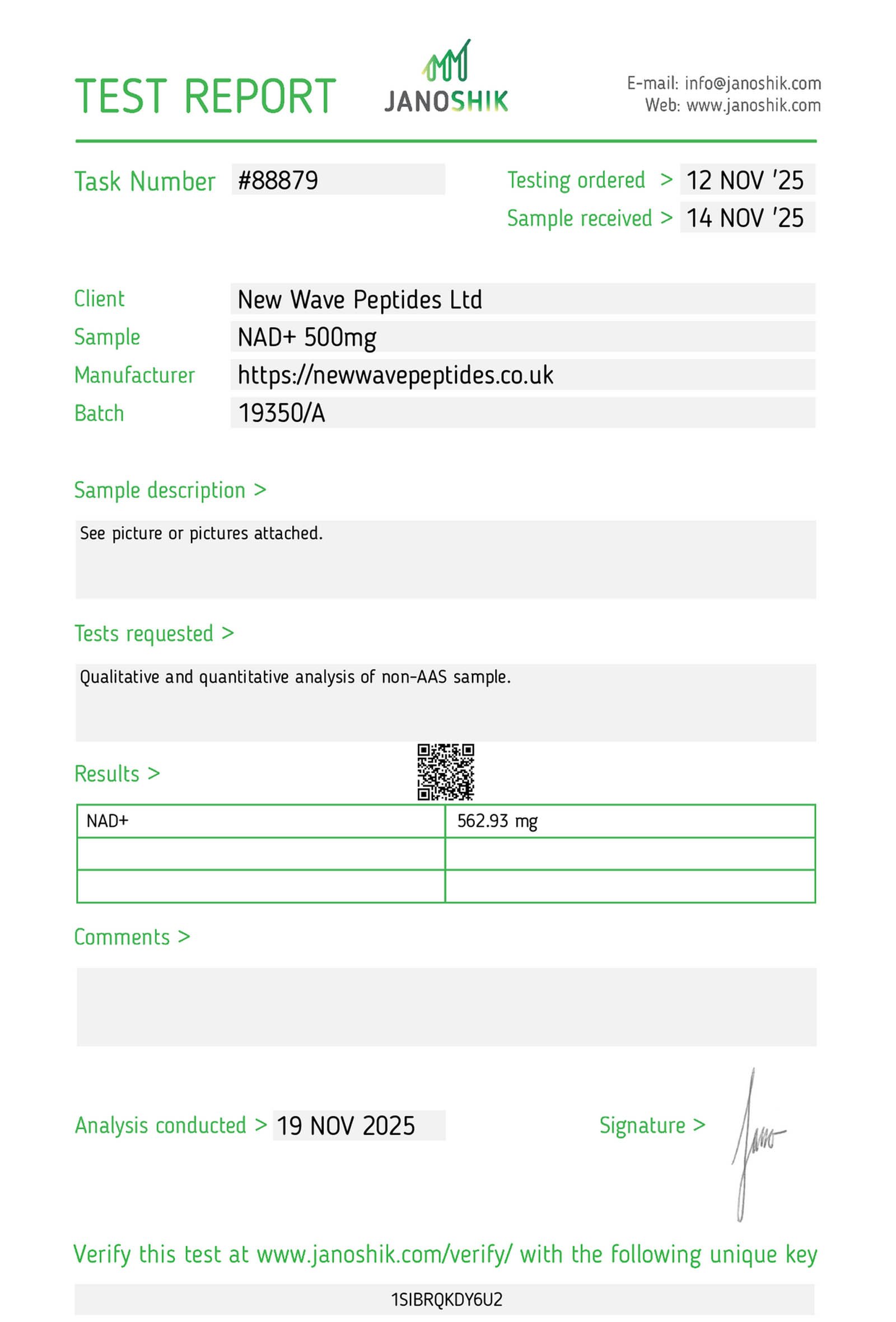 Janoshik Test Report Retatrutide
