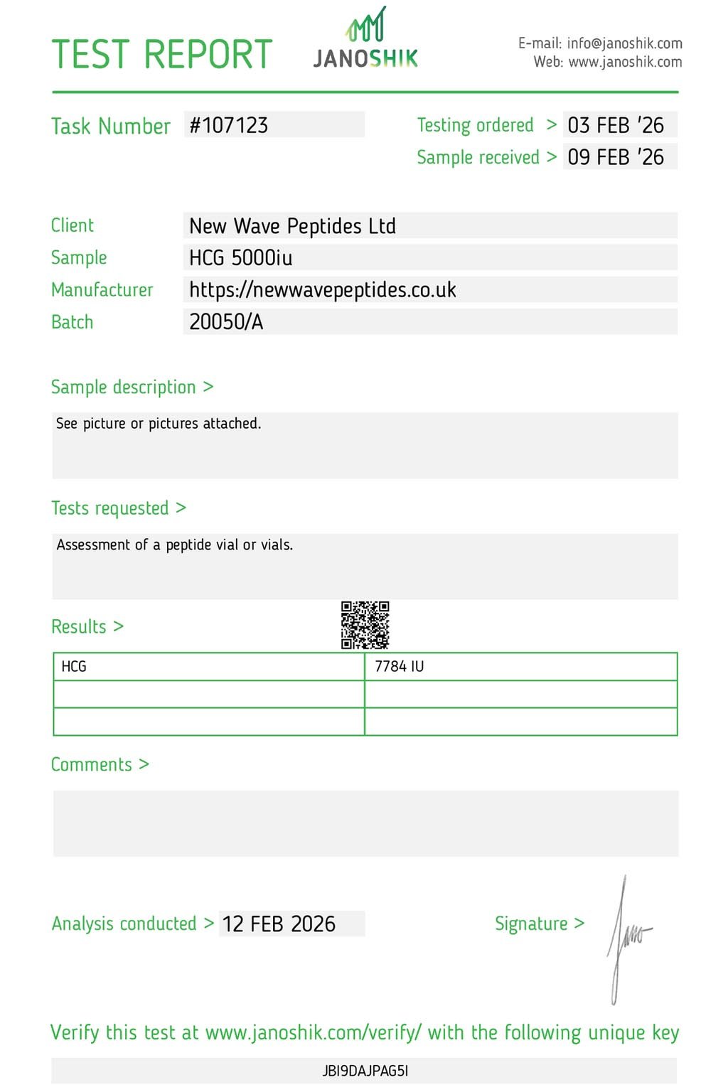 Janoshik Test Report SS-31 50MG