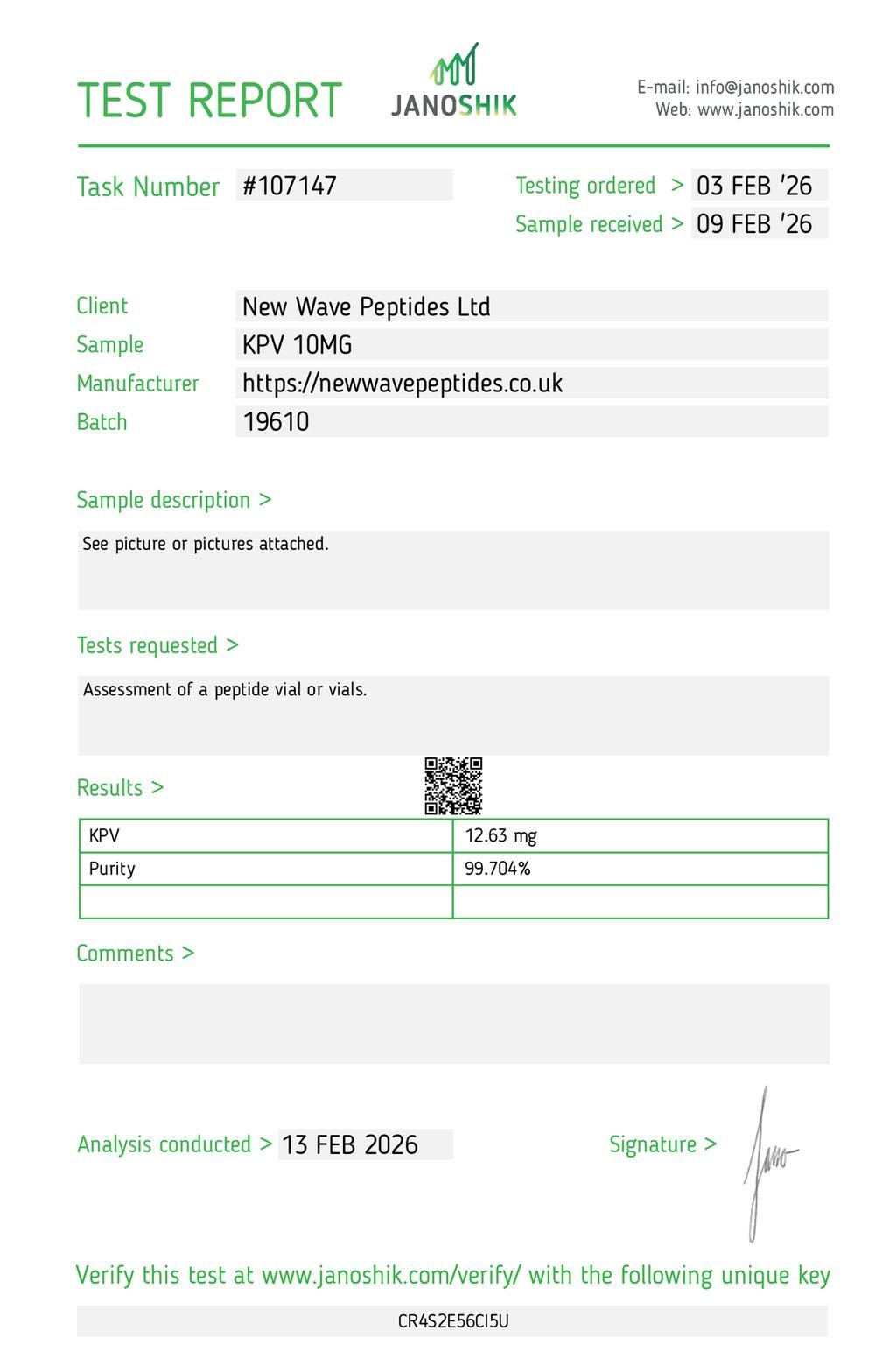Janoshik Test Report KPV