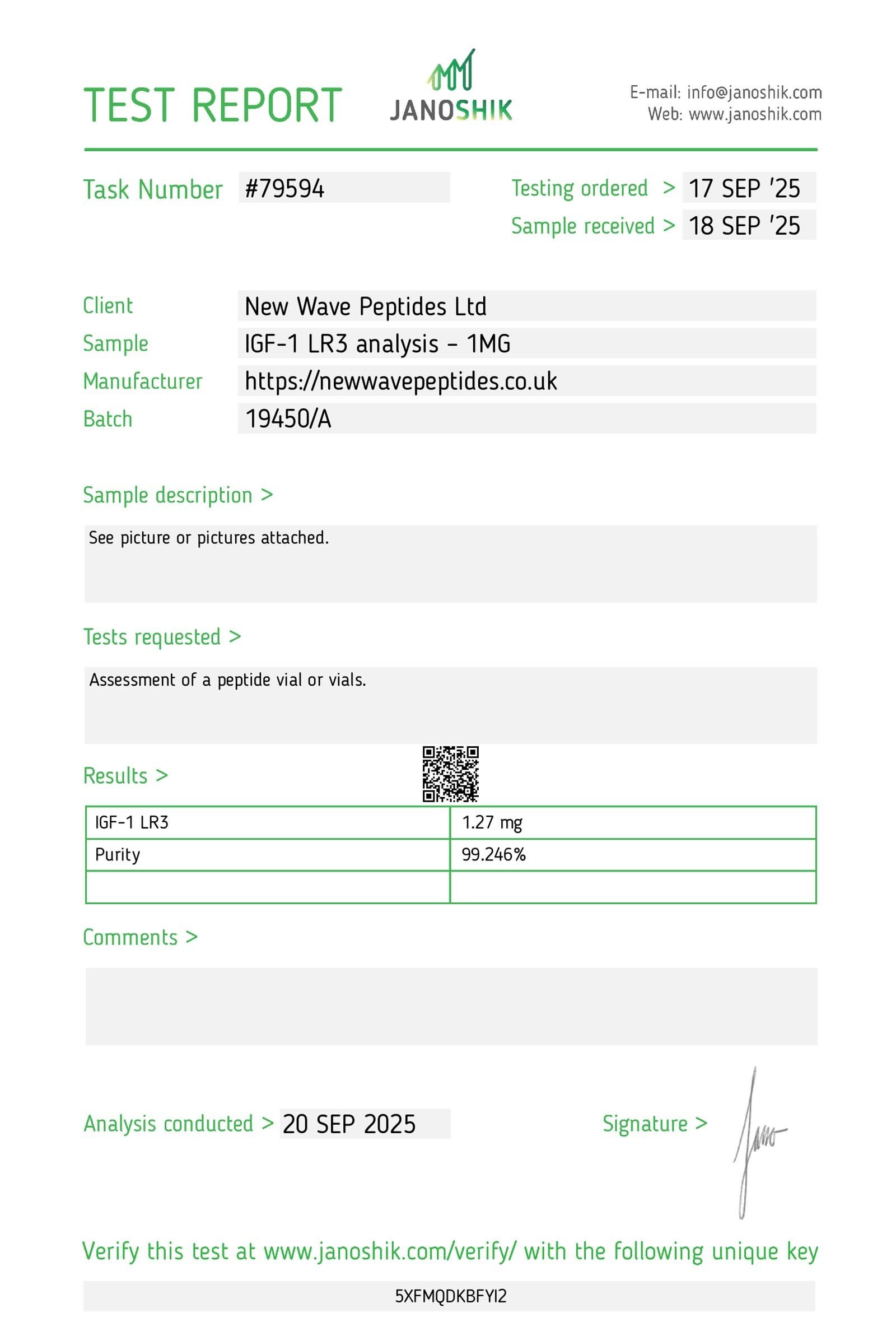 Janoshik Test Report Retatrutide