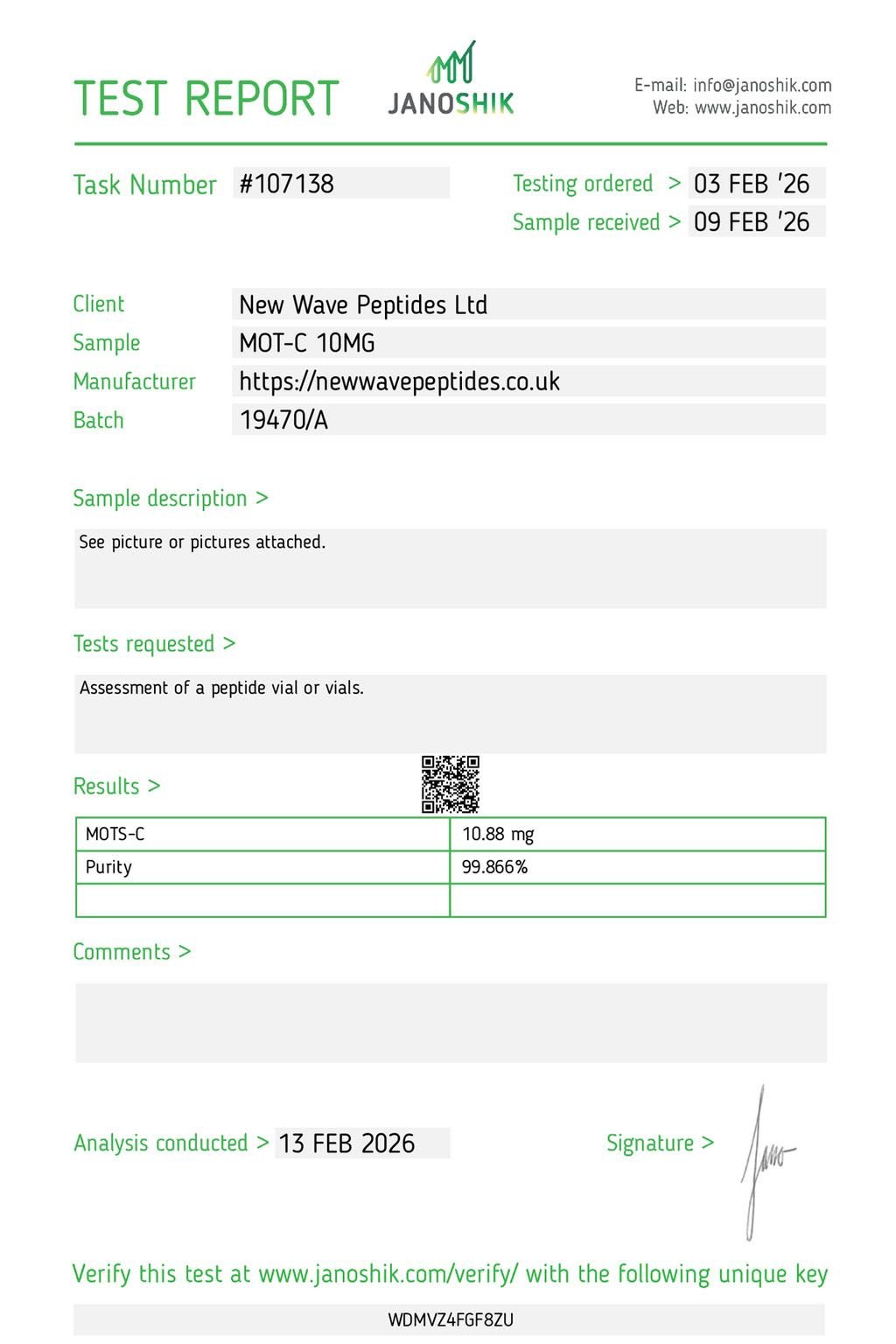 Janoshik Test Report MOTS-C