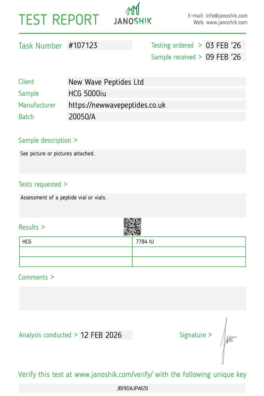 Janoshik Test Report SS-31 50MG