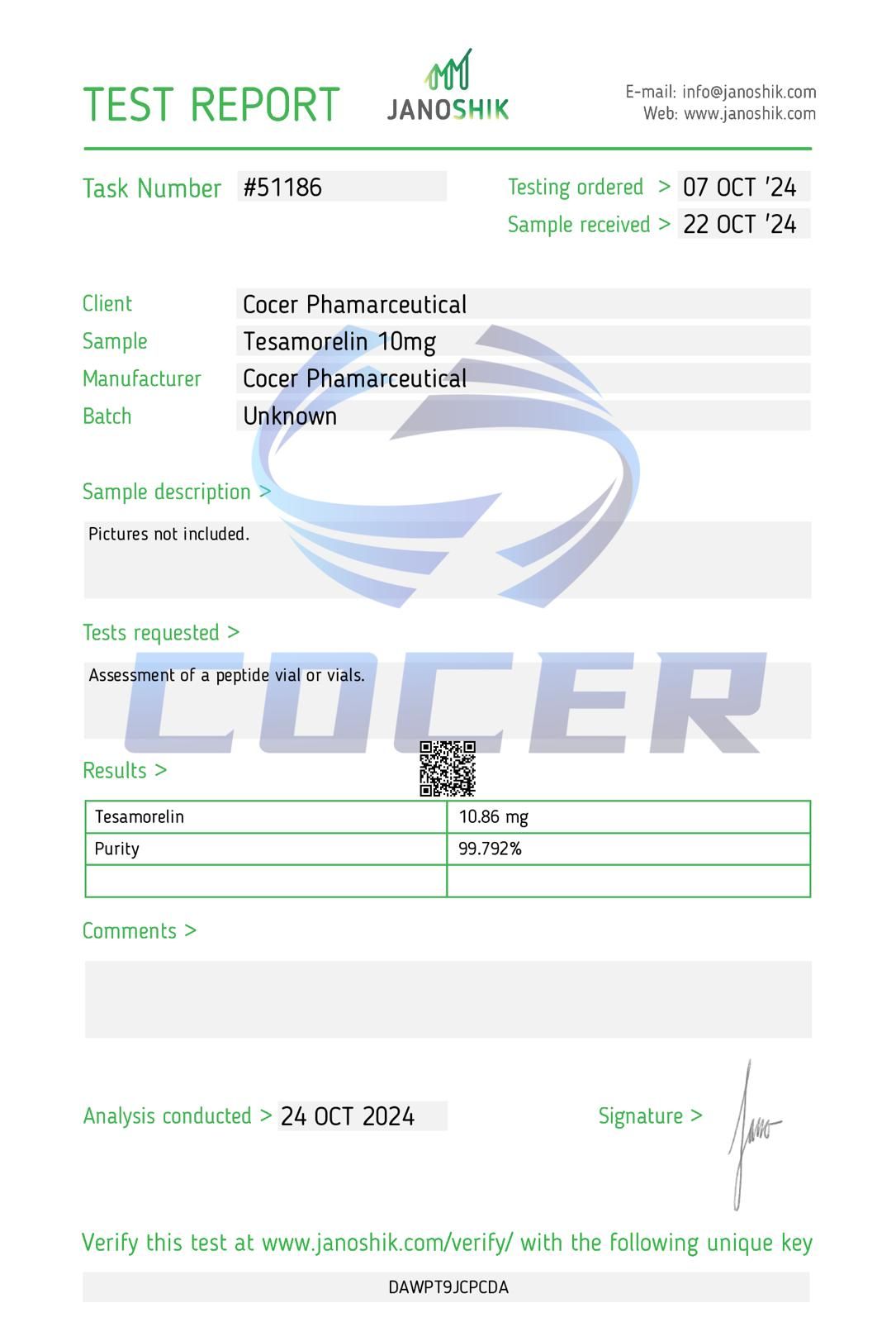 Janoshik Test Report Retatrutide